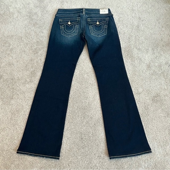 TRUE Religion gold Crystal rhinestone blue wash bootcut denim jeans Sz 29 - Picture 3 of 16